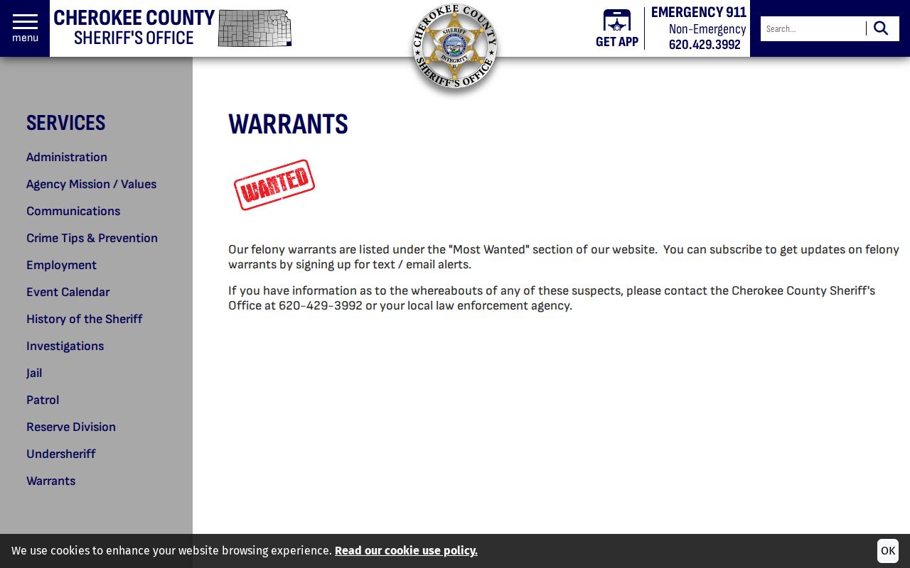 Cherokee County warrant channel separate from parole absconder records