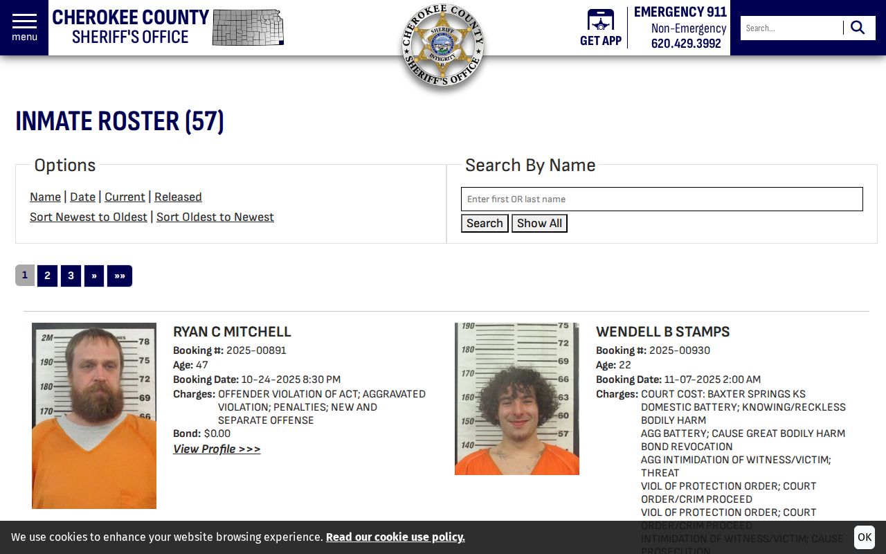 Cherokee County released inmate roster name search
