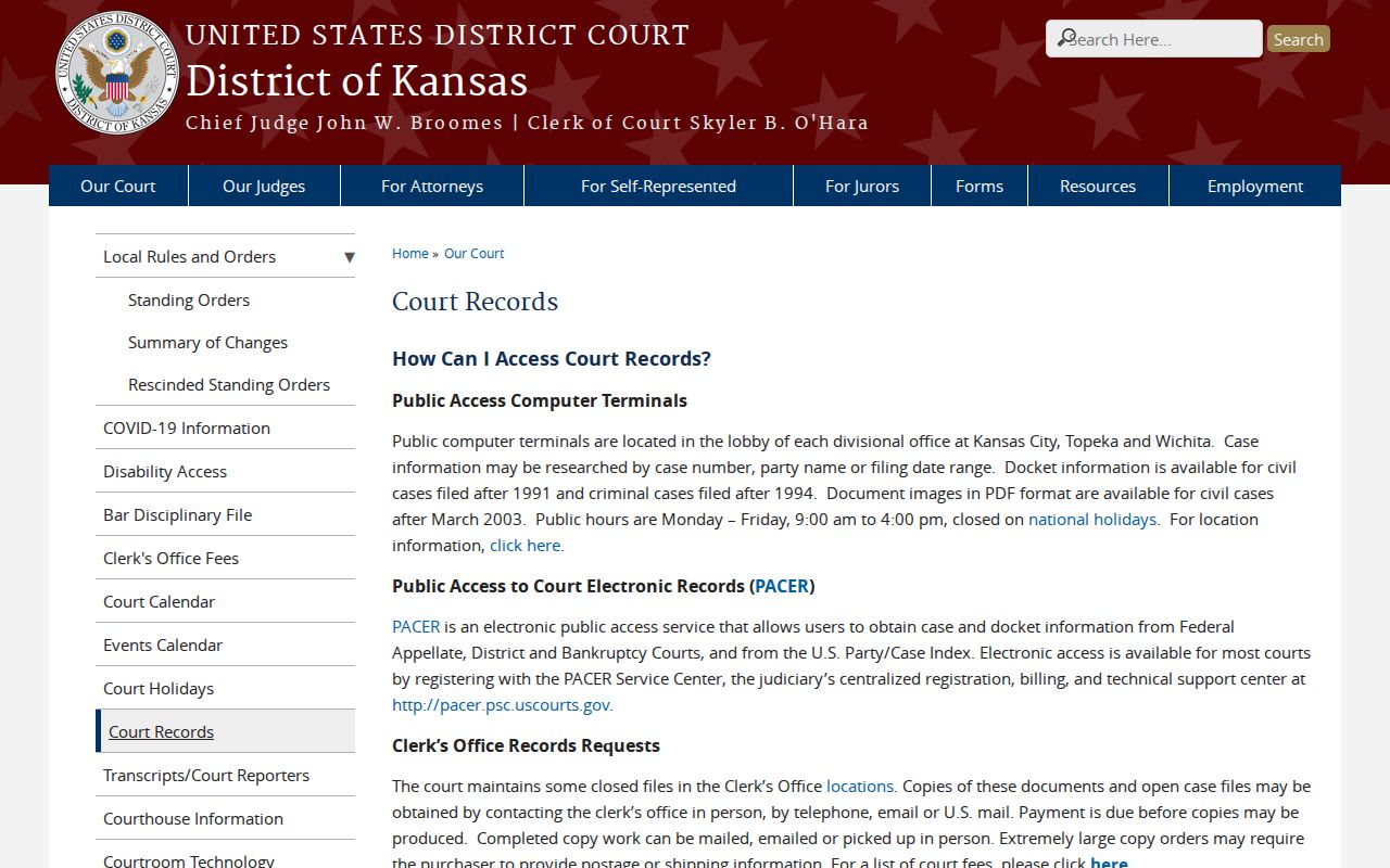 District of Kansas federal release court records