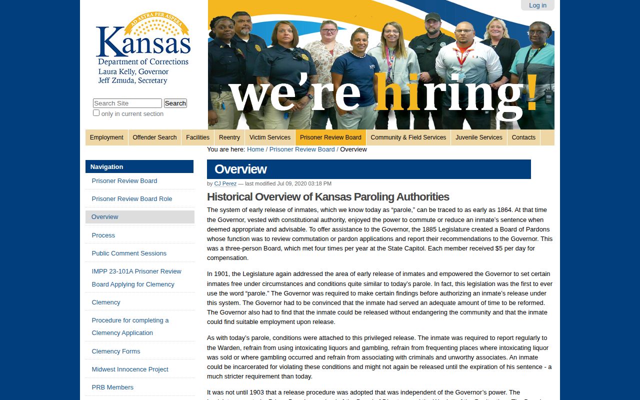 Kansas Prisoner Review Board KDOC parole release overview