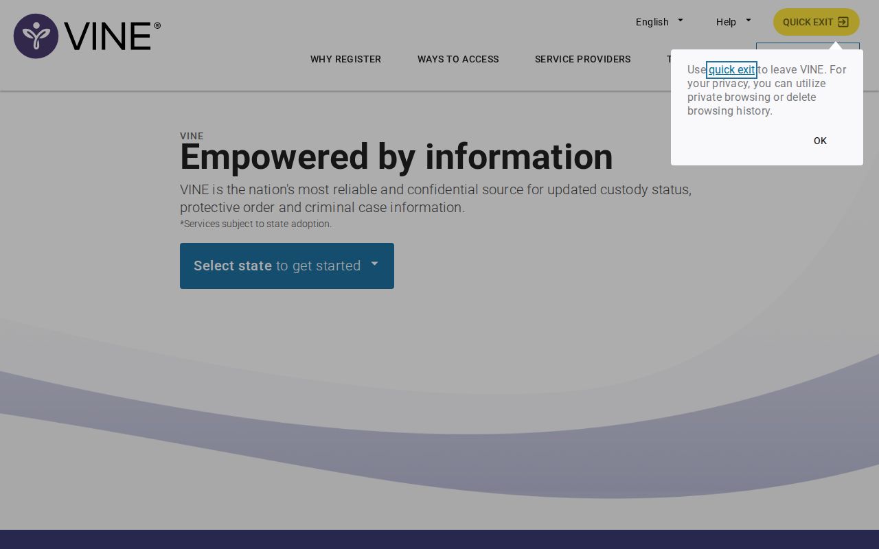 Cherokee County VINELink inmate search and released status screen